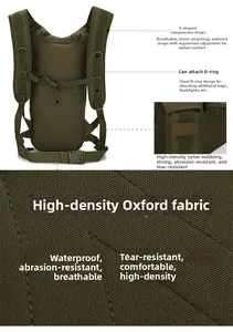 Detail of S-shaped straps, D-rings and waterproof oxford fabric on tactical backpack