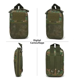 Détails multi-angles de la pochette tactique Molle en camouflage jungle numérique