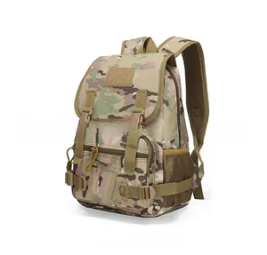 Detailed view of the CP camouflage tactical backpack with durable nylon and mesh pockets