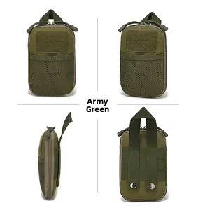 Détail de pochette tactique Molle vert armée avec tissu nylon, poche filet et sangles