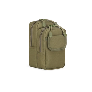 Tactical army green utility waist pouch with dual zippers and durable nylon material