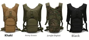Tactical water hydration backpacks in khaki, army green, jungle digital, and black colors