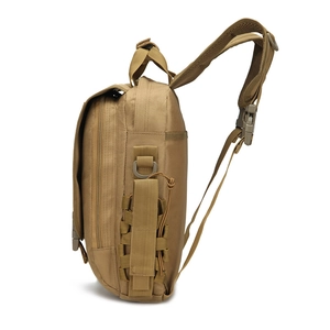 Tactical military shoulder bag in khaki nylon with MOLLE system and adjustable strap