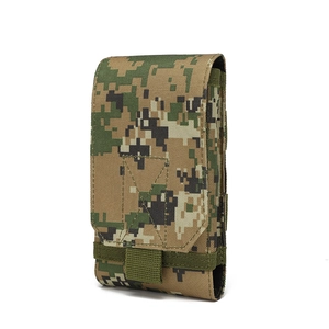 Detail view of durable digital camouflage tactical MOLLE pouch with heavy-duty stitching