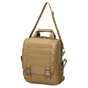 Tactical waterproof tan military shoulder bag with MOLLE system and top handle