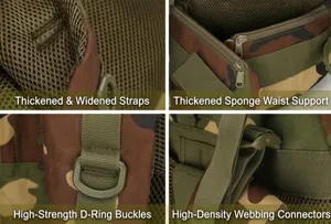 Details gepolsterte Gurte, Schaumstoff-Hüftstütze und D-Ringe am 65L taktischen Wanderrucksack