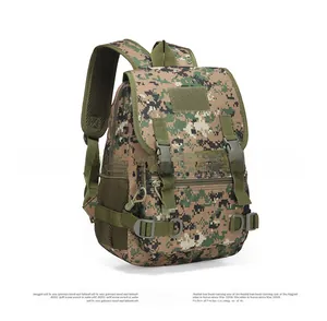 Digital camouflage tactical backpack in a 45-degree view with durable buckle closures