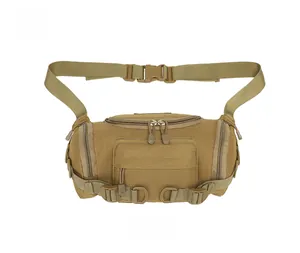 Detailed front view of TAN tactical waist bag made of durable high-strength nylon fabric