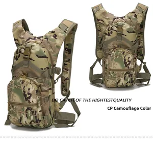 Detail of 45L tactical backpack with CP camouflage pattern and elastic cord system