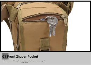 Detail of the tactical waist bag front flap zipper pocket for easy small item storage