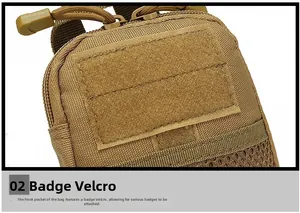 Détail d'une pochette tactique en nylon brun coyote avec zone de patch velcro