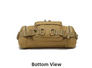 Bottom view of the khaki tactical waist bag showing durable nylon material and reinforced stitching