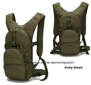 Detail view of army green 45L tactical backpack with MOLLE system and elastic cords