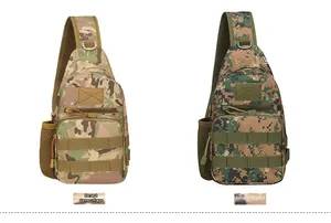 Tactical chest bag comparison in Desert Camo and Jungle Digital with MOLLE system details