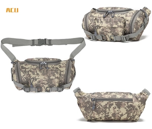 Tactical ACU camo waist bag with multi-zipper pockets and adjustable strap for hiking