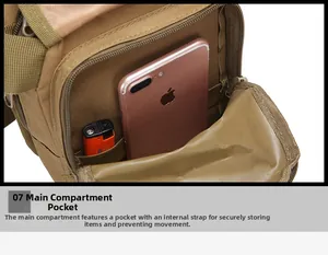 Detail of tactical waist bag pocket showing elastic straps holding phone and EDC gear