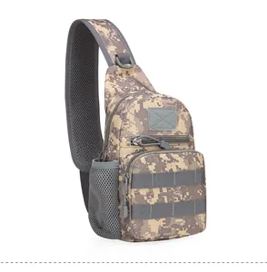 Detail view of the side mesh water bottle pocket on the ACU digital tactical chest bag