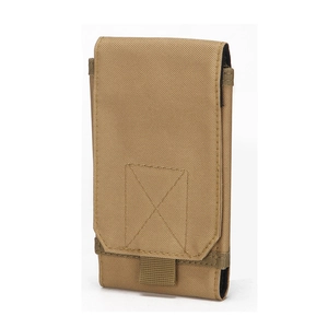 Tactical MOLLE phone pouch in khaki nylon with velcro panel and elastic side straps