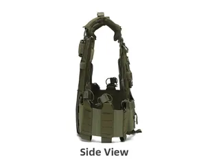 Side view of heavy duty 1000D tactical vest with laser cut MOLLE and quick release buckles