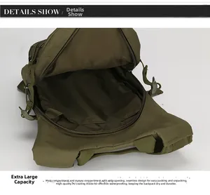 Macro shot of large capacity main compartment with waterproof PU coating for outdoor backpack