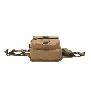 Tactical nylon waist pack in khaki with adjustable straps and buckles for outdoor use