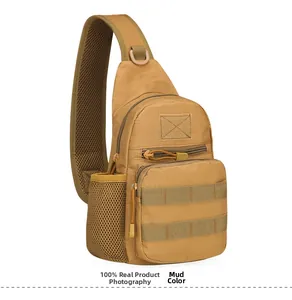 Tactical chest bag with MOLLE webbing system and elastic mesh side water bottle pocket