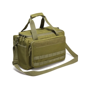 Tactical olive green shoulder bag with MOLLE system and durable oxford fabric