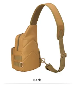 Breathable mesh shoulder strap and functional D-rings on back of khaki tactical chest bag
