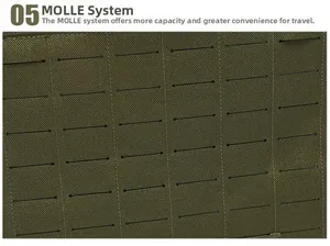 Close-up of laser-cut MOLLE system on durable tactical vest with nylon webbing