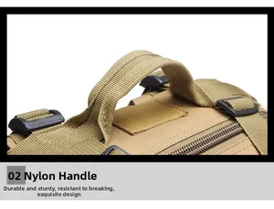 Detail view of the reinforced nylon handle on the 35L tactical outdoor backpack