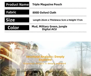 Triple magazine pouch dimensions 26x17cm shown in 800D oxford cloth with tactical colors