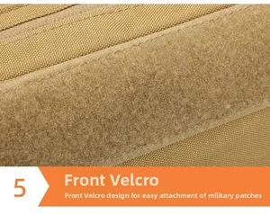 Macro detail of khaki tactical travel bag featuring a large hook and loop fastener panel
