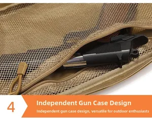 Detail of tactical bag interior with durable mesh pocket and secure holster compartment