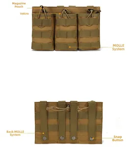 Triple mag pouch in coyote brown with MOLLE system and elastic cord detail