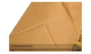 Close-up of khaki tactical bag with breathable padded back for shock absorption