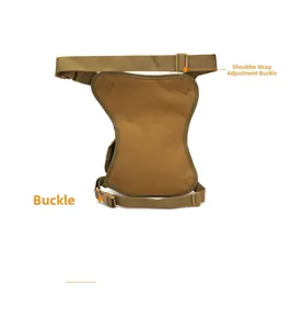 Detail view of the tactical leg bag back with adjustable nylon straps and buckle system