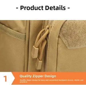 Close-up of dual zippers with nylon pulls and velcro surface on tactical bag