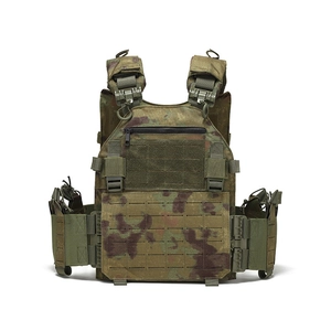 Detail of the quick-release buckle and laser-cut MOLLE system on the tactical vest
