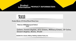 Detailed product specifications for A73 waterproof 800D oxford tactical chest phone bag