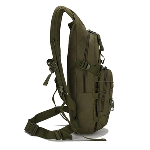 Army green tactical shoulder bag with Molle system and durable side compression straps