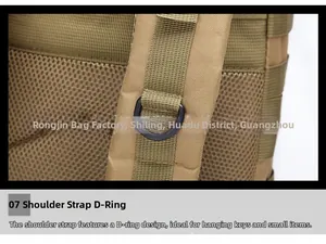 Tactical backpack shoulder strap with D-ring hook and breathable mesh padding