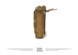 Tactical MOLLE pouch side view in coyote tan durable nylon with elastic drawcord