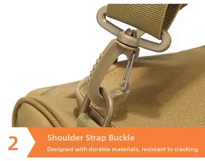 Detail of high-density nylon strap with durable reinforced plastic hook for tactical bag
