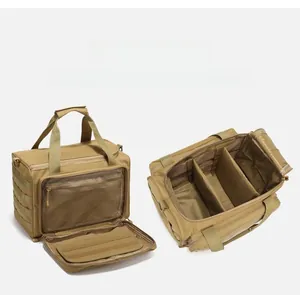 Detailed view of tactical shoulder bag with adjustable dividers and side zipper pockets