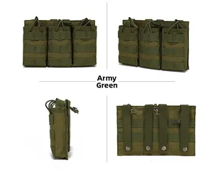 Army green tactical MOLLE pouch showing four professional angles and attachment straps