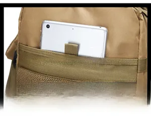 Detailed view of the tactical backpack's rear anti-theft pocket for tablet storage