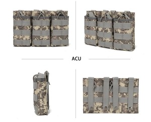 Tactical ACU camo triple magazine pouch with MOLLE attachment and bungee retention cord