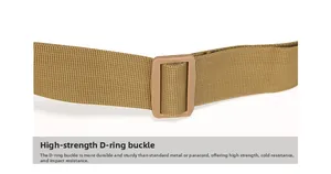 Detail of khaki tactical nylon strap with high-strength plastic adjustment buckle