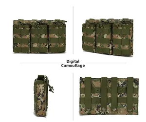 Detail view of the Jungle Digital camo MOLLE tactical triple magazine pouch in 4 angles