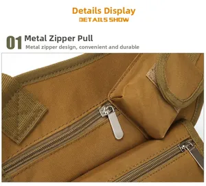 Close-up of durable hardware zipper puller on tactical camo outdoor waist bag